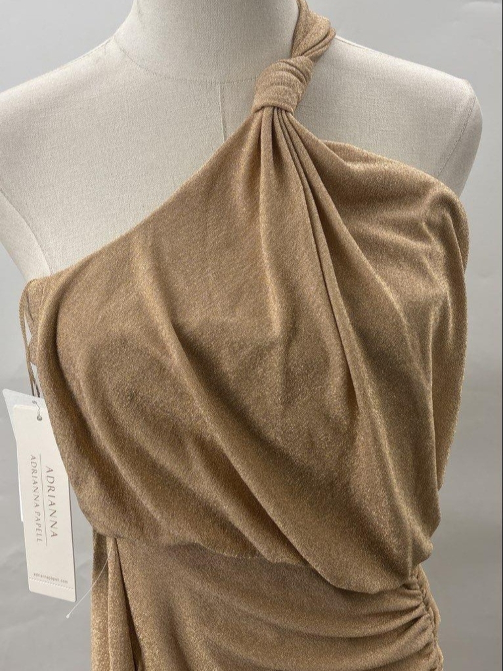Adrianna Papell One-Shoulder Knot Dress in Gold